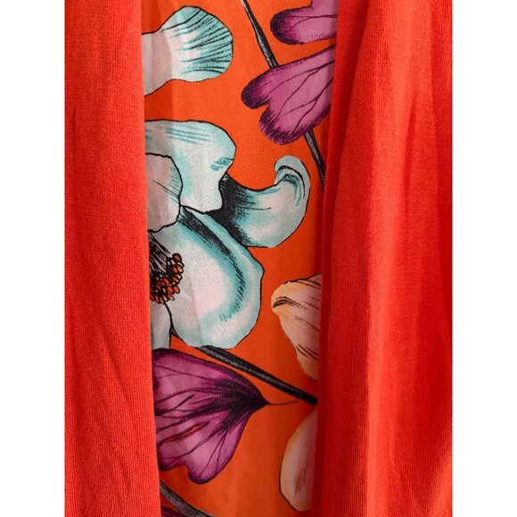 BEAUTIFUL CHICOS FLORAL LONG CARDIGAN ORANGE/RED BRIGHT PRINT SZ 0 WOMENS - Picture 3 of 5